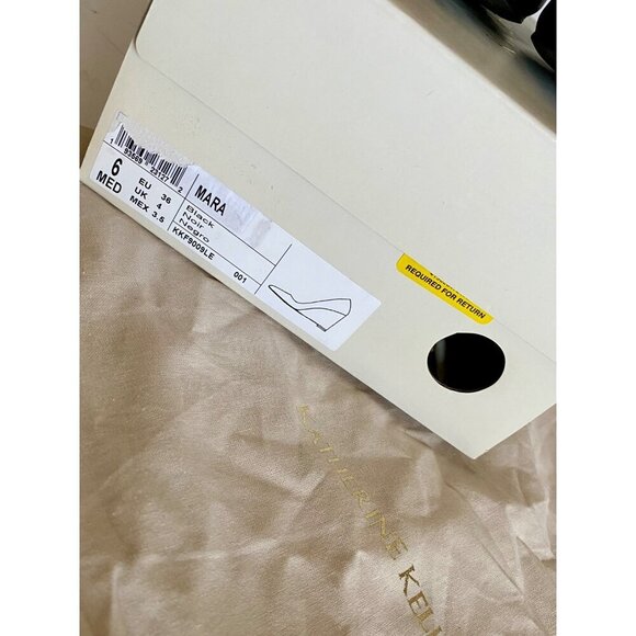 Katherine Kelly Leather Mara Wedge Shoes Sz 6 Black Gold Almond toe - Picture 13 of 14